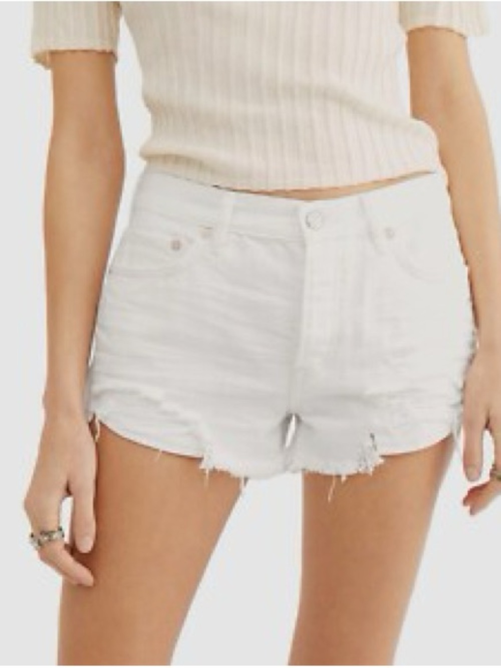 We The Free Distressed High-Rise Denim Short - White